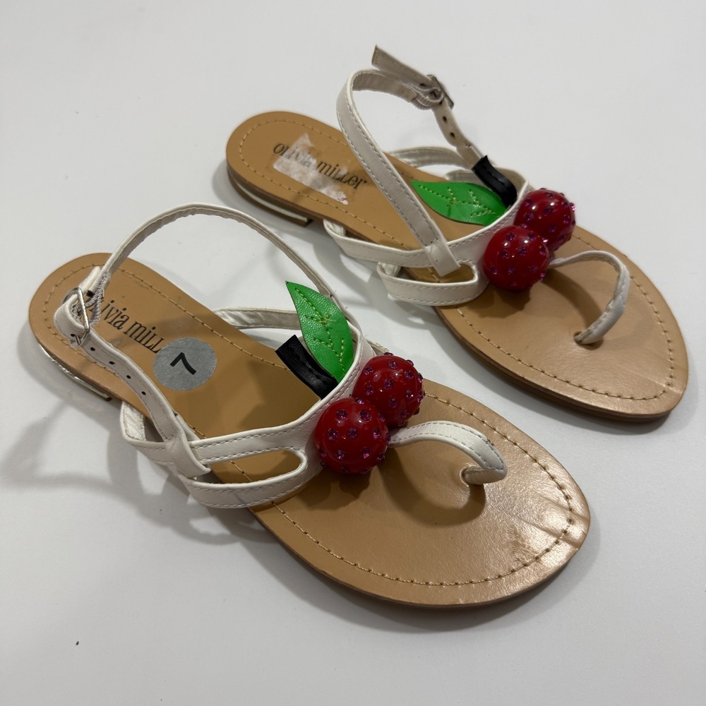Olivia Miller T-Strap CHERRY Sandals Ankle Strap Sz 7 Rhinestone Embellished - Picture 4 of 8